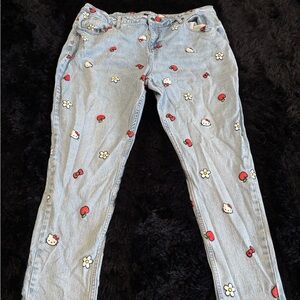 Sanrio Light Blue Straight Leg Jeans with Hello Kitty Design